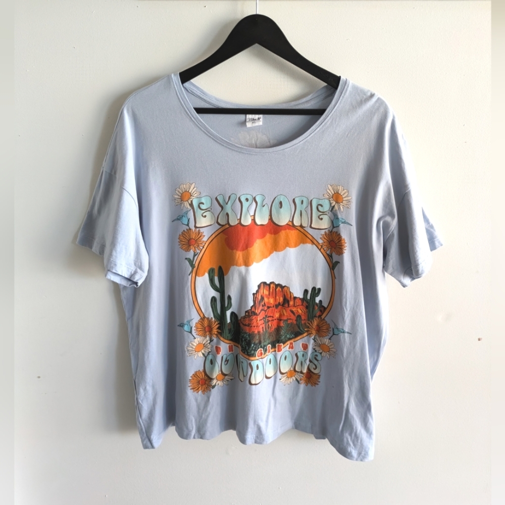 Blue Explore Outdoors Nature Scenery Graphic T-Shirt size XL